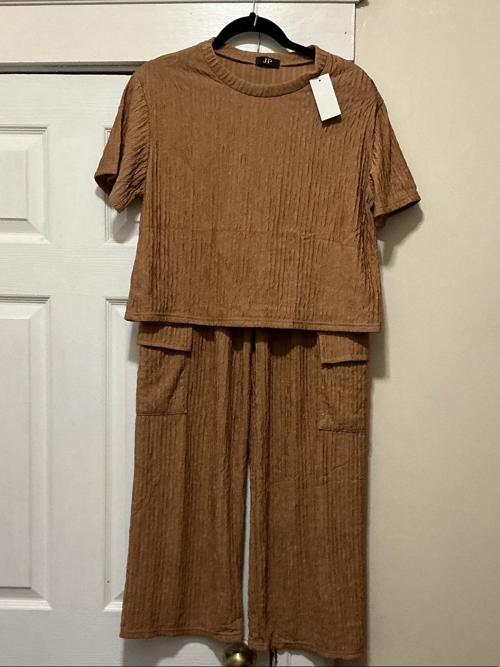Relaxed Cropped Top & Wide-Leg Jumpsuit in Tan